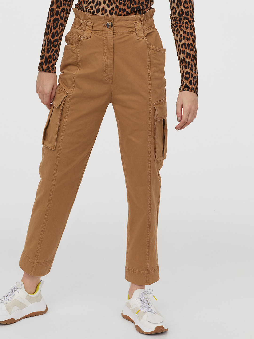 Buy H&M Women Beige Ankle Length Cargo Trousers Trousers for Women
