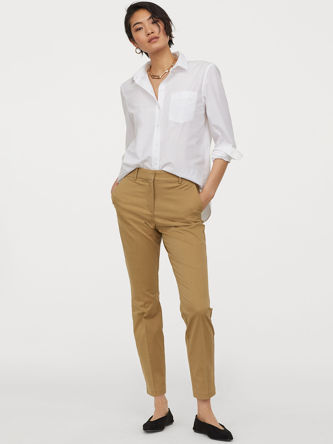 Buy H&M Women Beige Solid Cigarette Trousers Trousers for Women