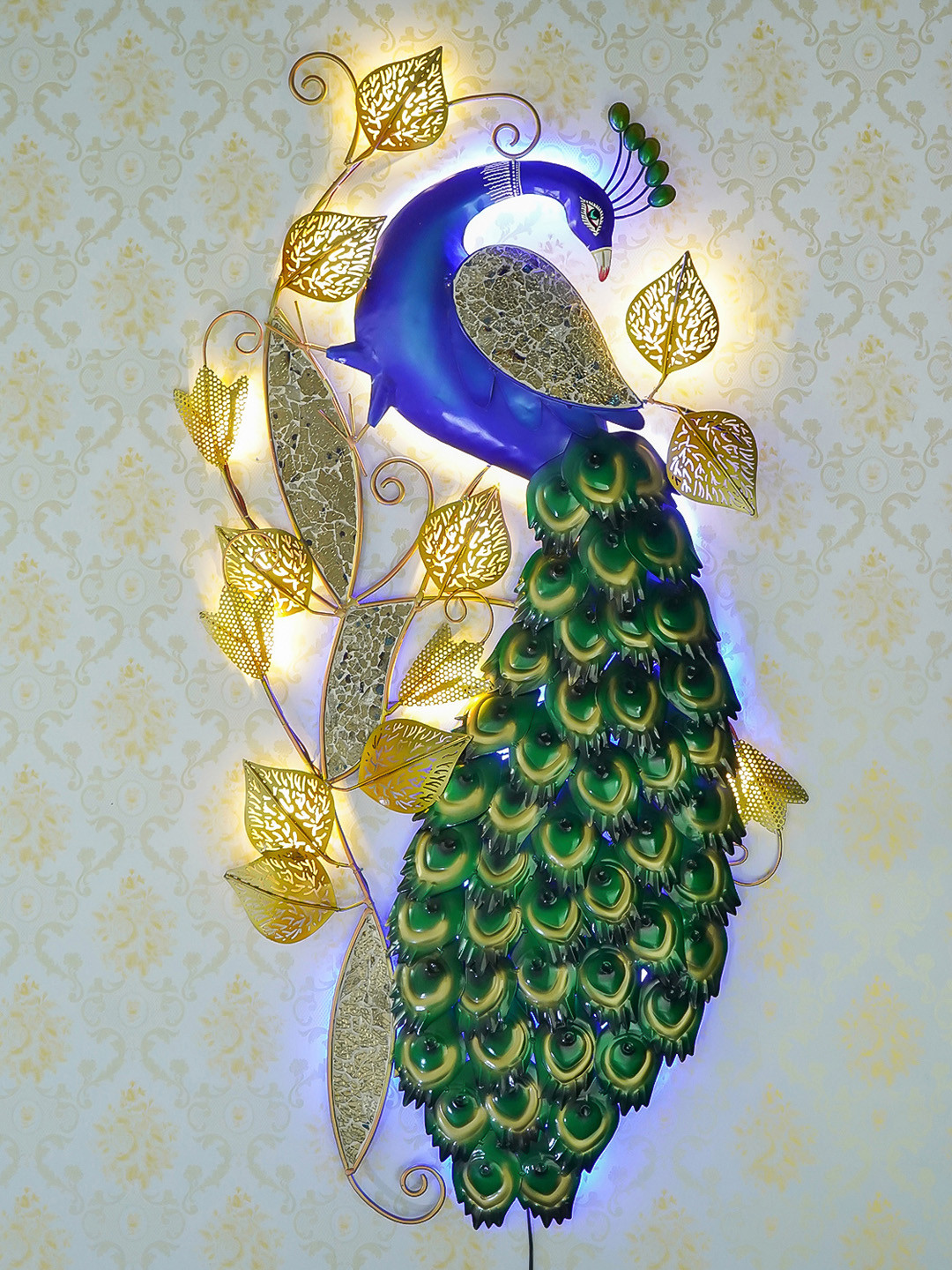 Buy ECraftIndia Green & Gold Toned Handcrafted Colourful Peacock With