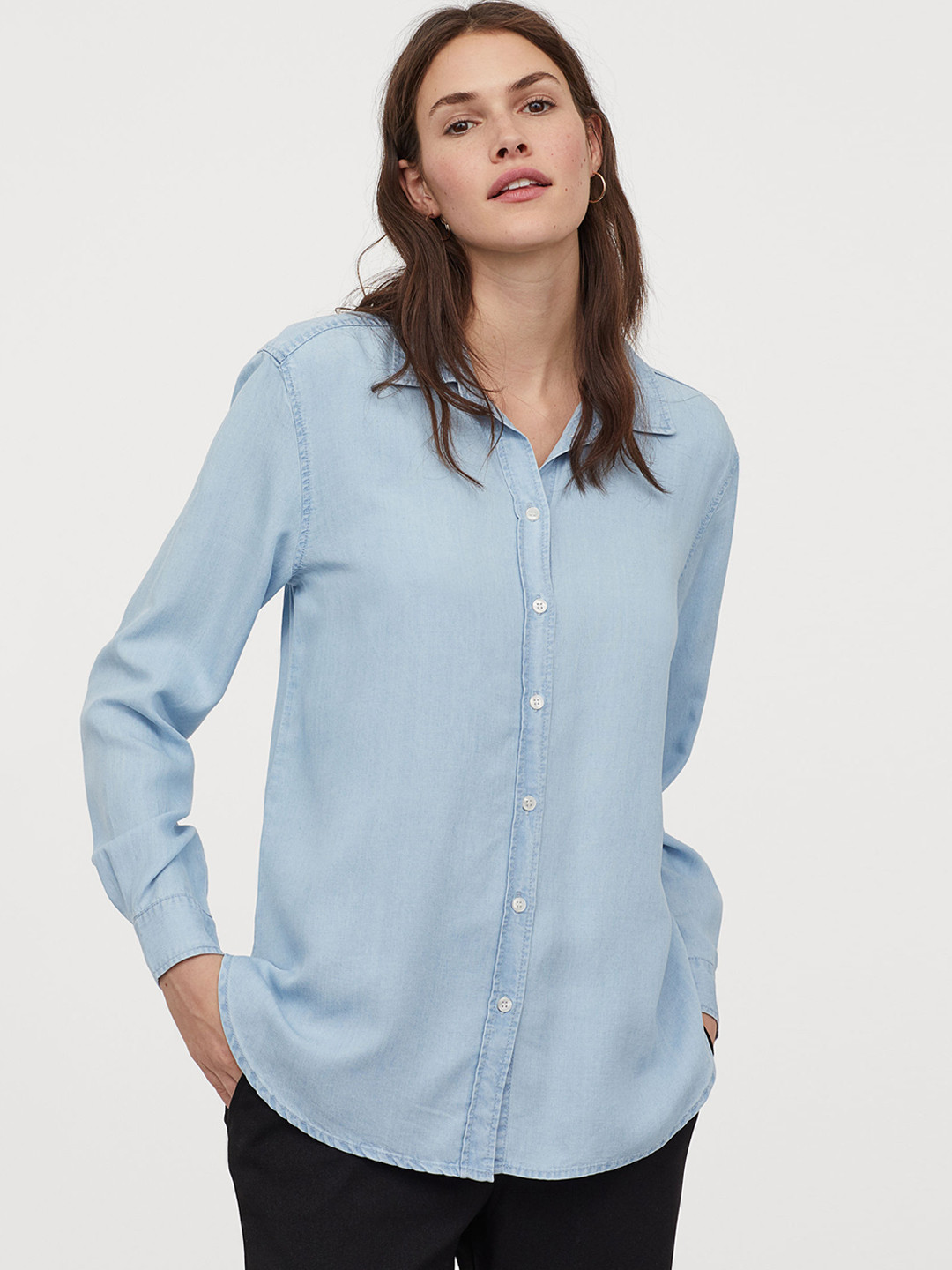 Buy H&M Women Blue Regular Fit Solid Casual Shirt Shirts for Women