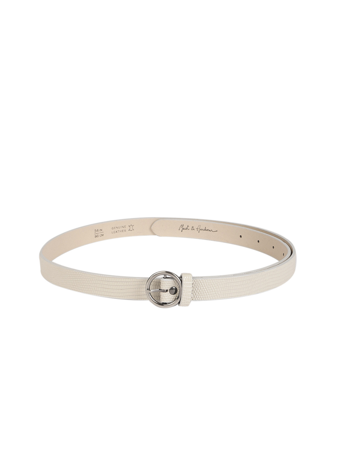 Buy Mast & Harbour Women Cream Coloured Textured Leather Belt Belts