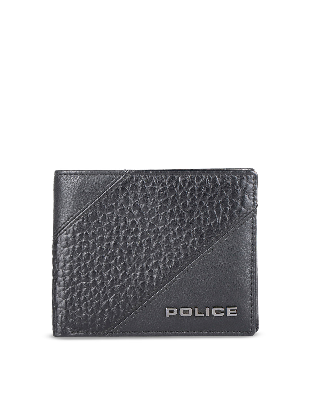 Buy Police Men Black Textured Leather Two Fold Wallet Wallets for Men