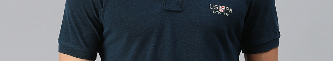 Buy U S Polo Assn Men Navy Blue Solid Polo Collar Pure Cotton T Shirt ...