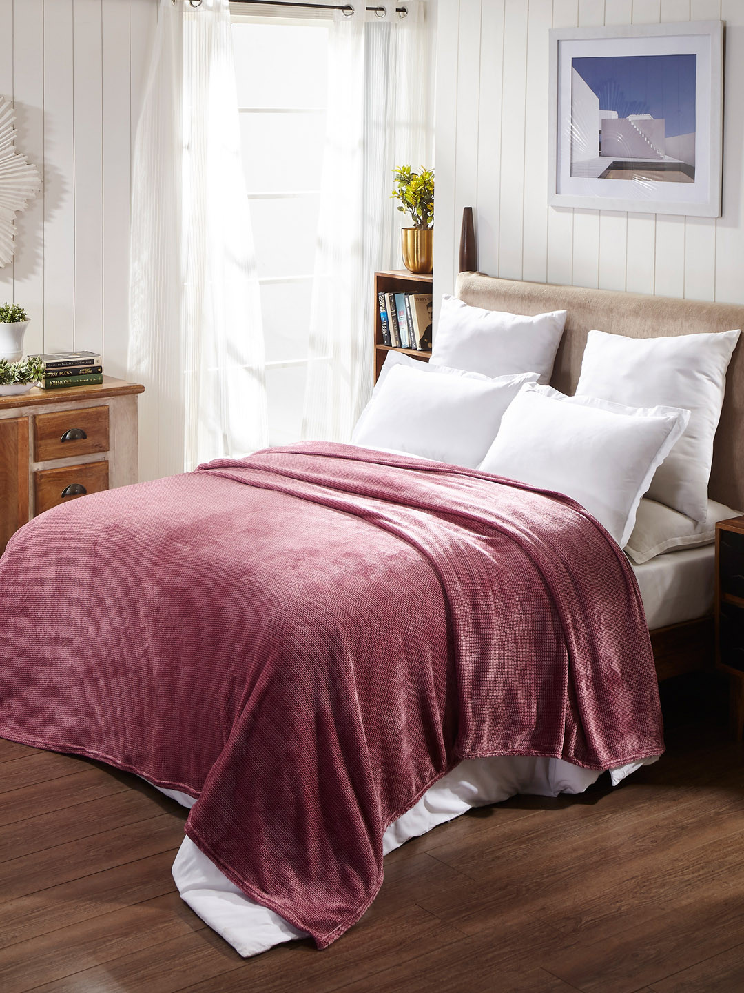 Buy Portico New York Pink Solid AC Room 300 GSM Double Bed Blanket