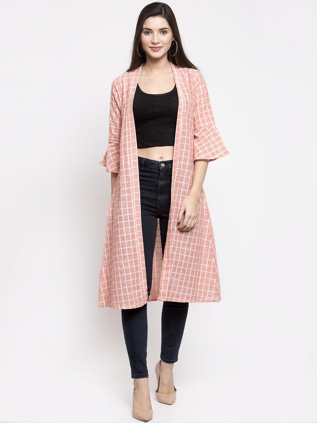 Buy Indibelle Women Peach Coloured Checked Open Front Shrug Shrug for Women 11784702 Myntra