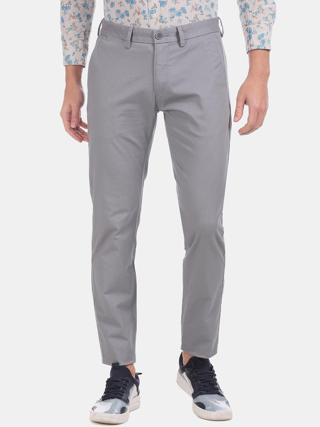 Buy U.S. Polo Assn. Men Grey Regular Fit Printed Trousers - Trousers ...