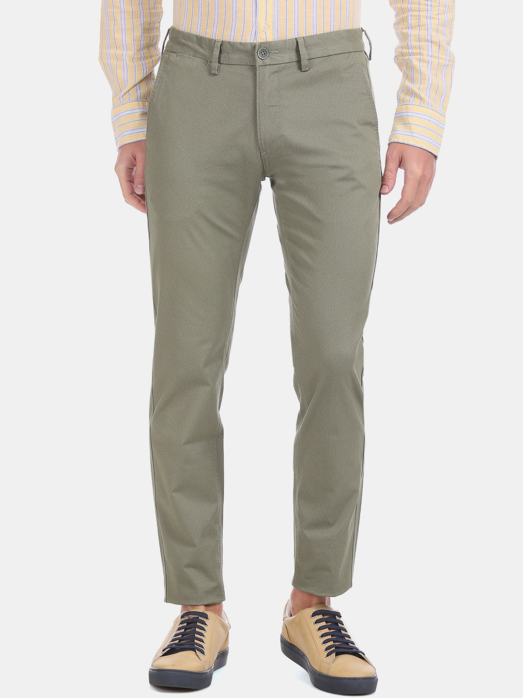 Buy U.S. Polo Assn. Men Green Regular Fit Solid Regular Trousers ...