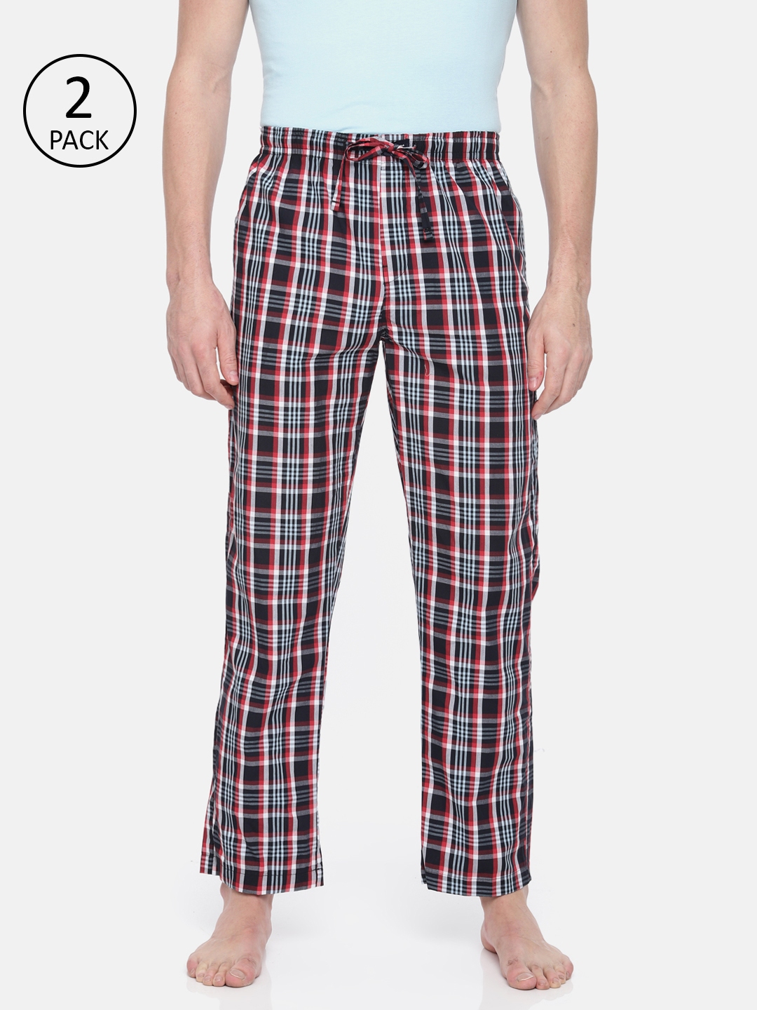 Buy Pepe Jeans Men Pack Of 2 Black & Red Checked Pyjamas - Pyjamas for ...