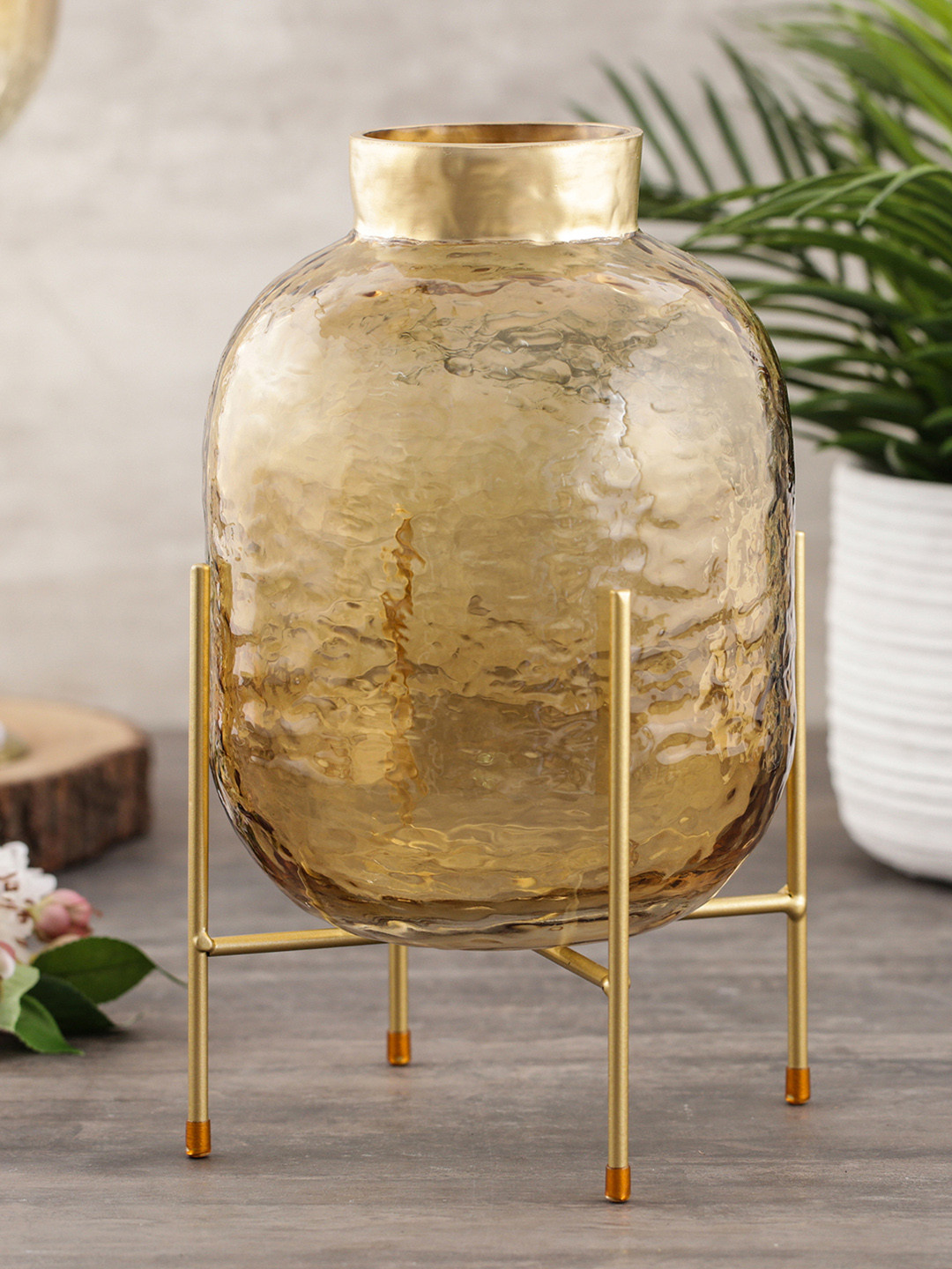 Buy Pure Home And Living Gold Toned Textured Amber Glass Vase Vases