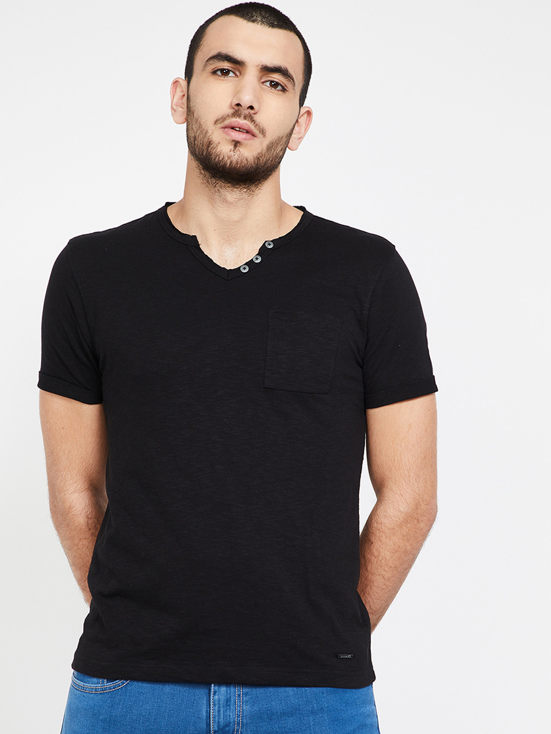 Buy Bossini Men Black Solid V Neck T Shirt - Tshirts for Men 11791378 ...