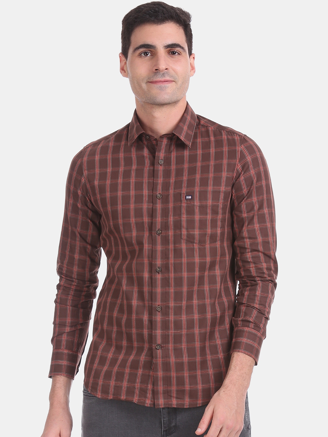 Buy Arrow Sport Men Brown Slim Fit Checked Casual Shirt - Shirts for ...