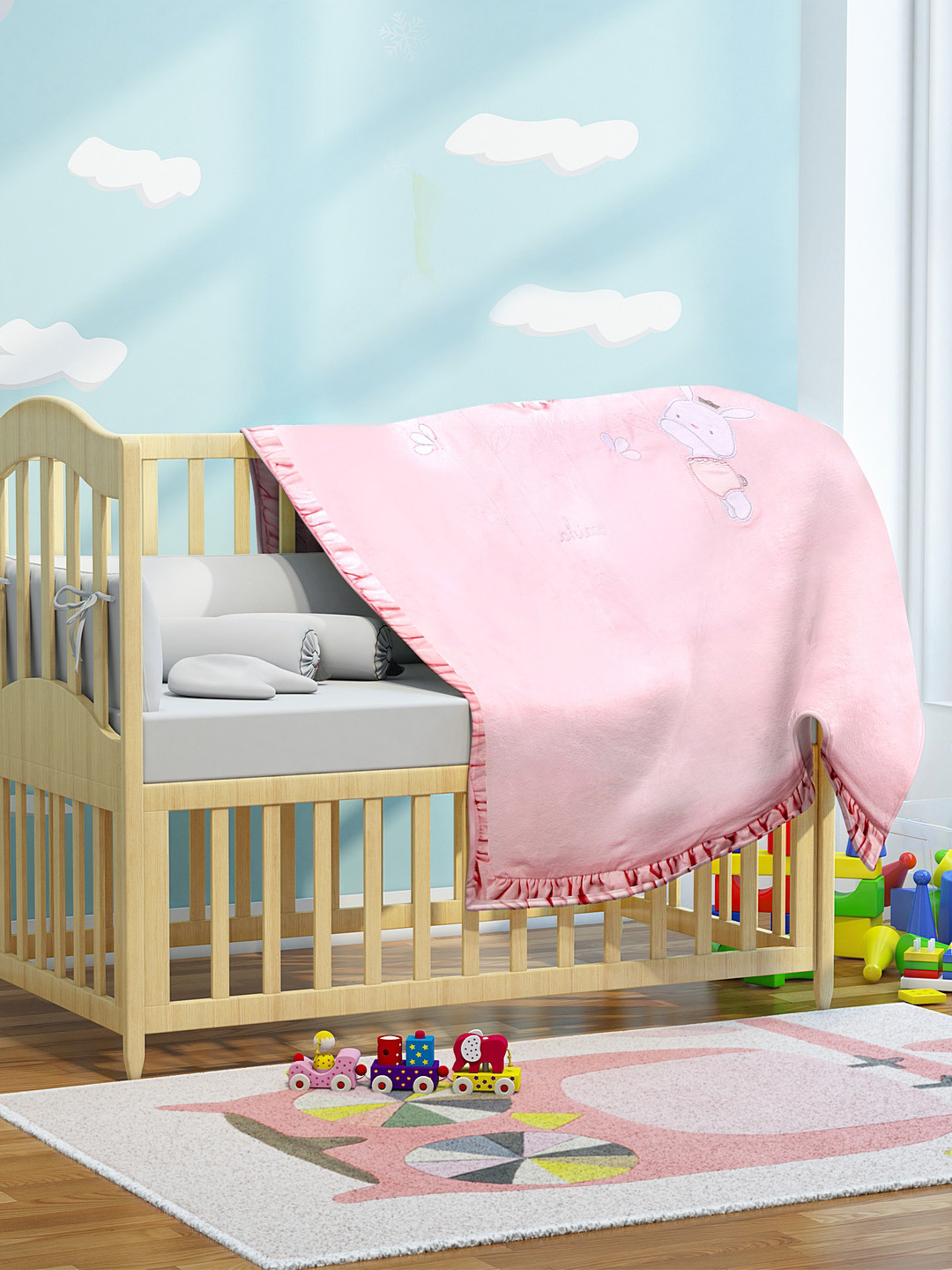 Buy Chicco Girls Pink Solid Pram Blanket With A Removable Cover