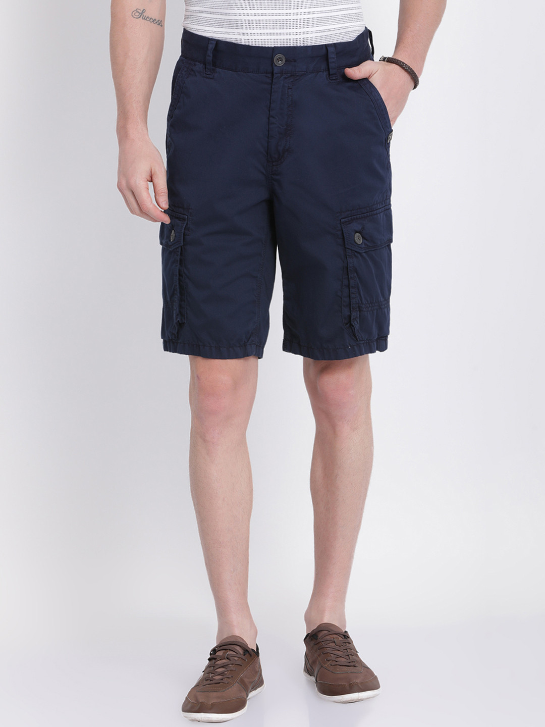 Buy T Base Men Navy Blue Solid Regular Fit Cargo Shorts Shorts for