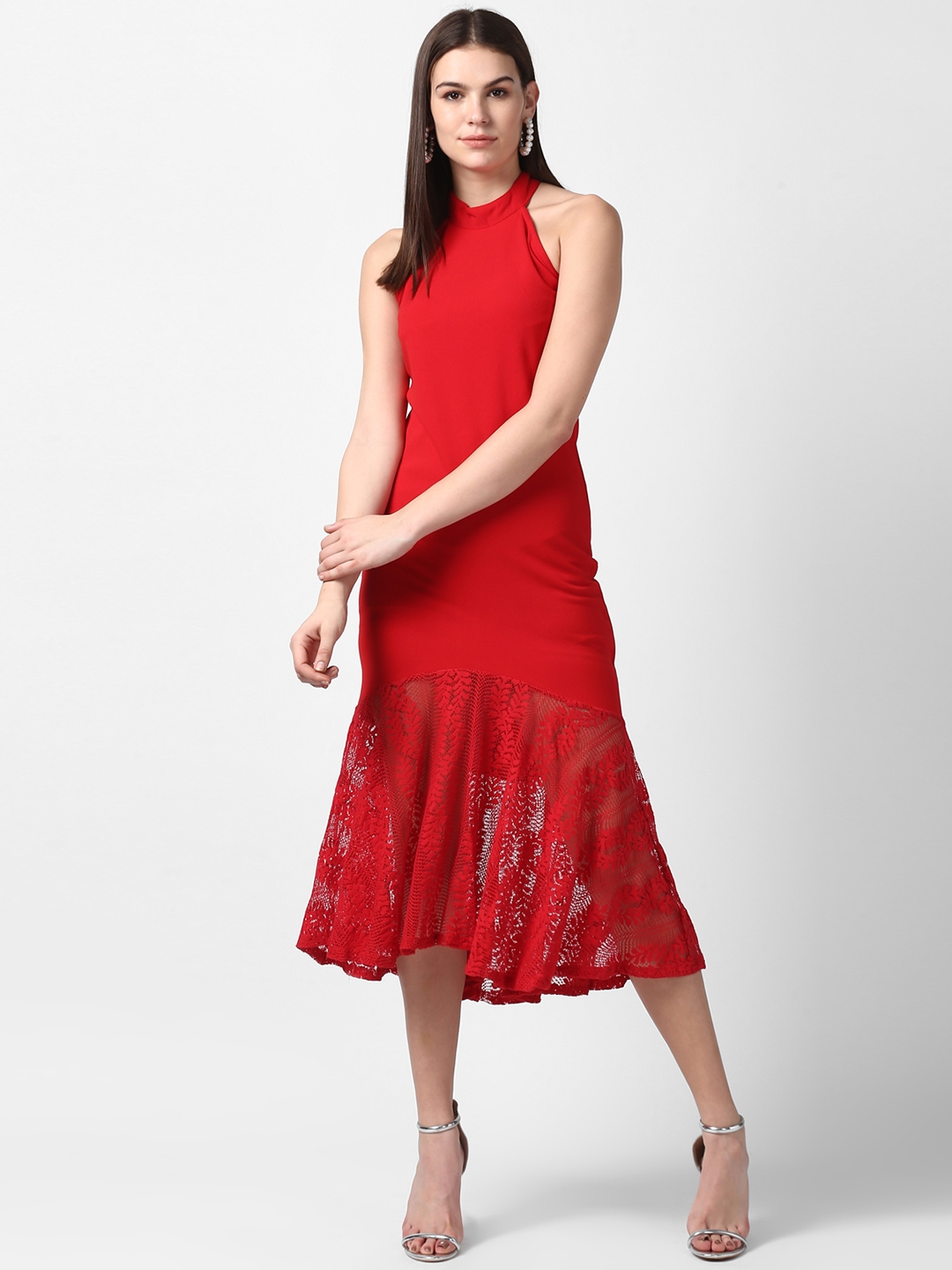 Buy StyleStone Women Red Solid Lace Sheath Dress - Dresses for Women ...