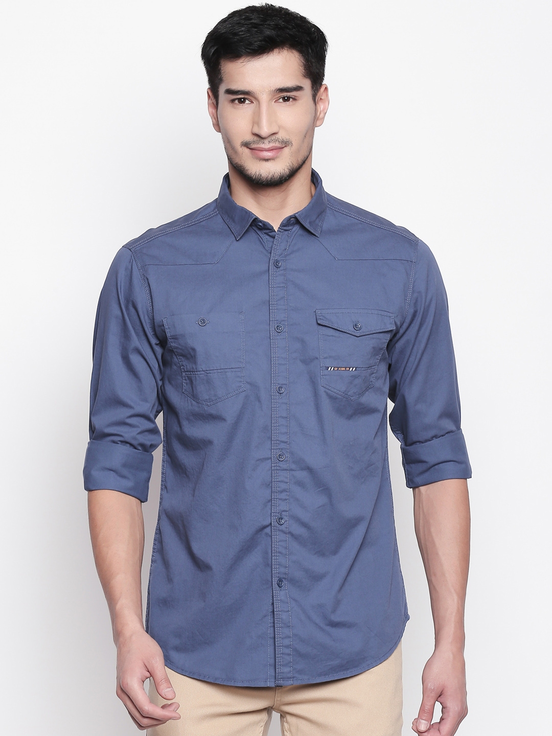 Buy SF JEANS By Pantaloons Men Blue Slim Fit Solid Casual Shirt ...