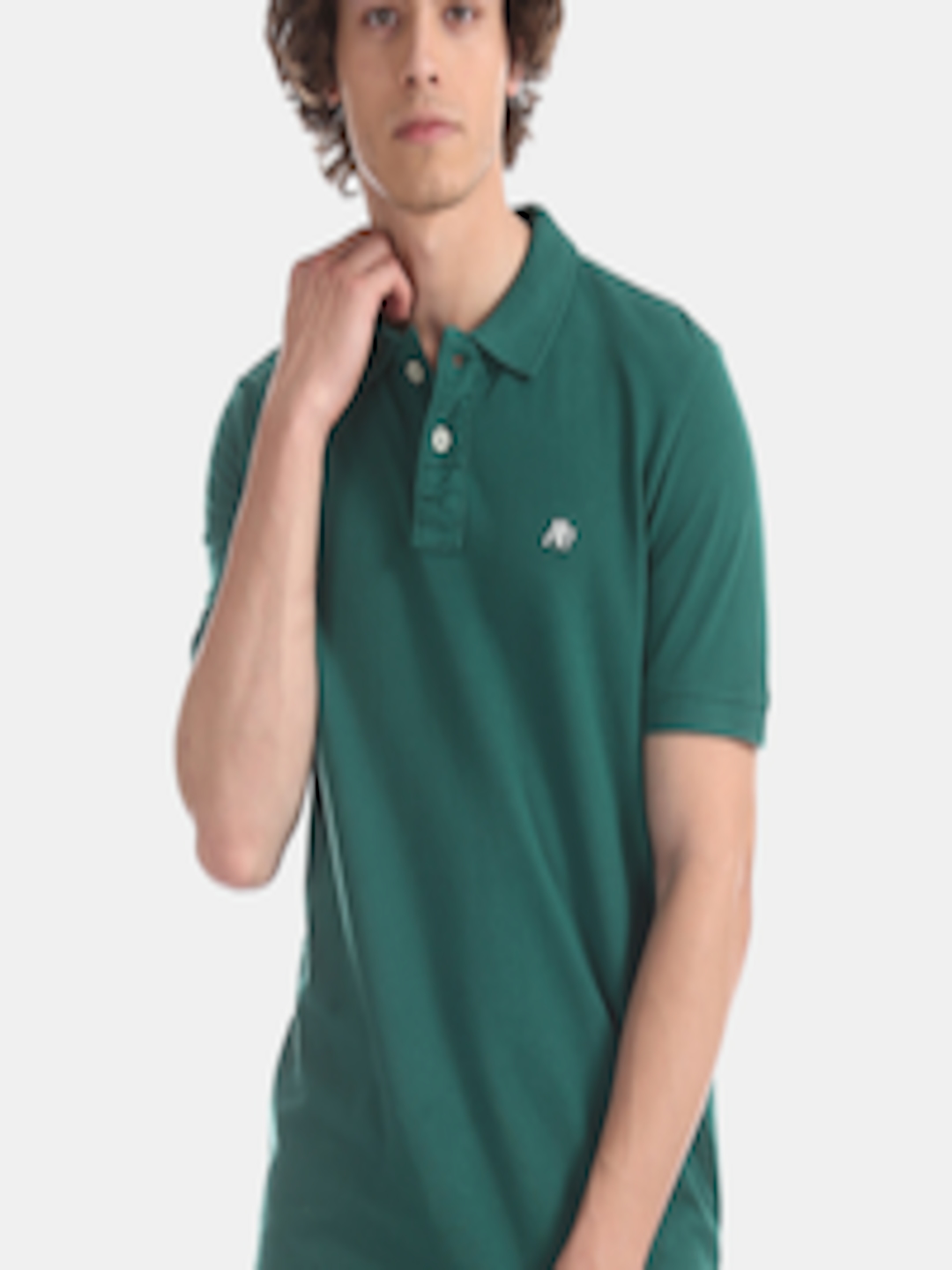 Buy Aeropostale Men Green Solid Polo Collar Pure Cotton T Shirt ...