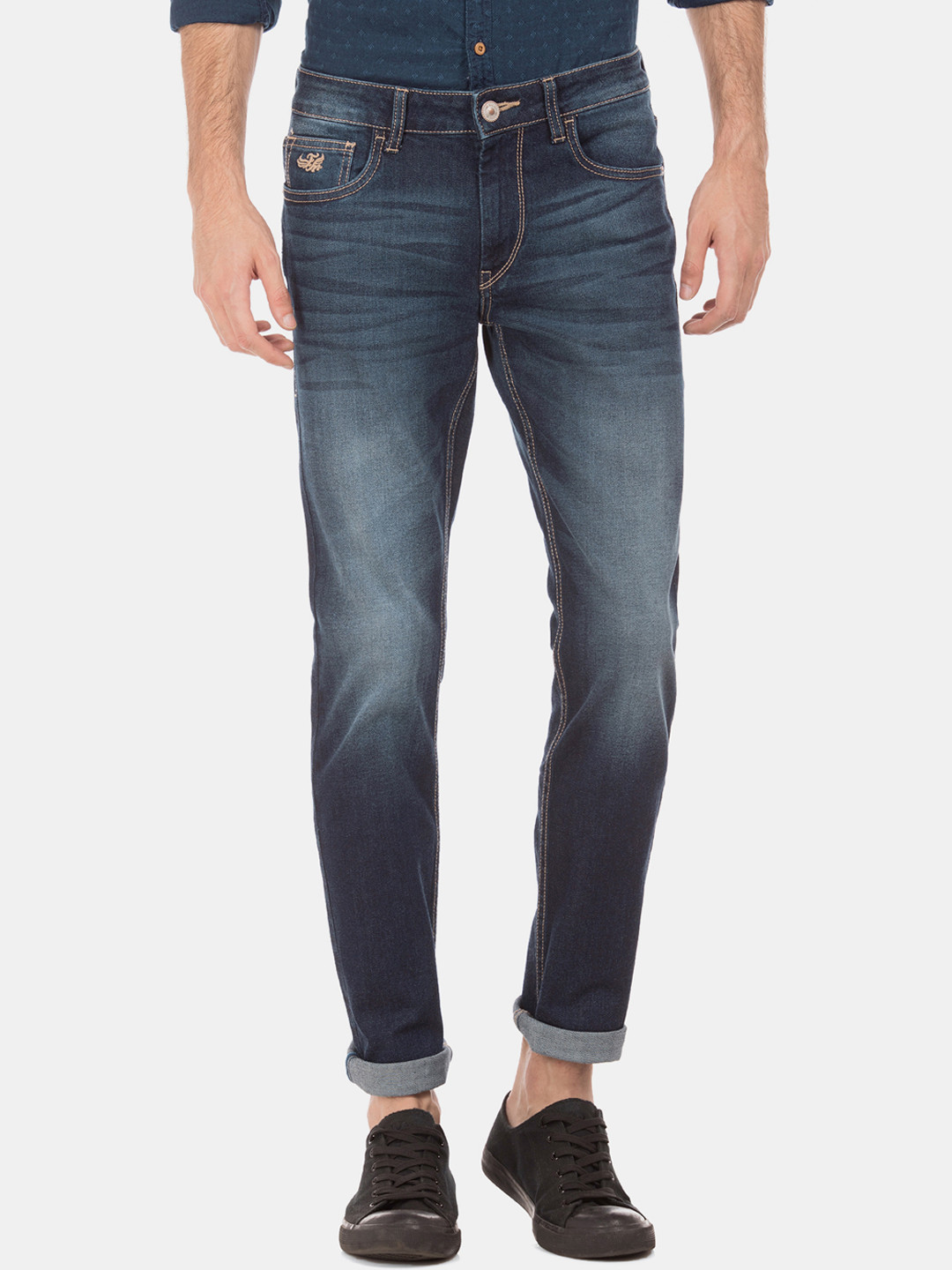 Buy Flying Machine Men Navy Blue Straight Fit Mid Rise Clean Look ...