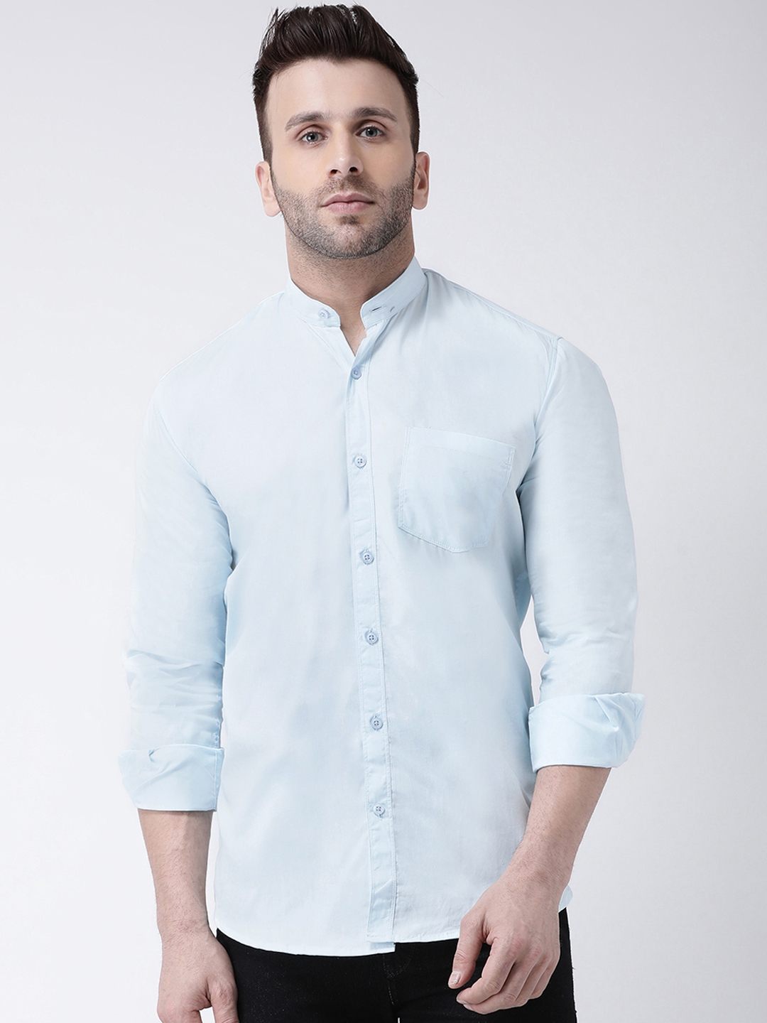 Buy Hangup Men Light Blue Smart Slim Fit Solid Casual Shirt - Shirts ...