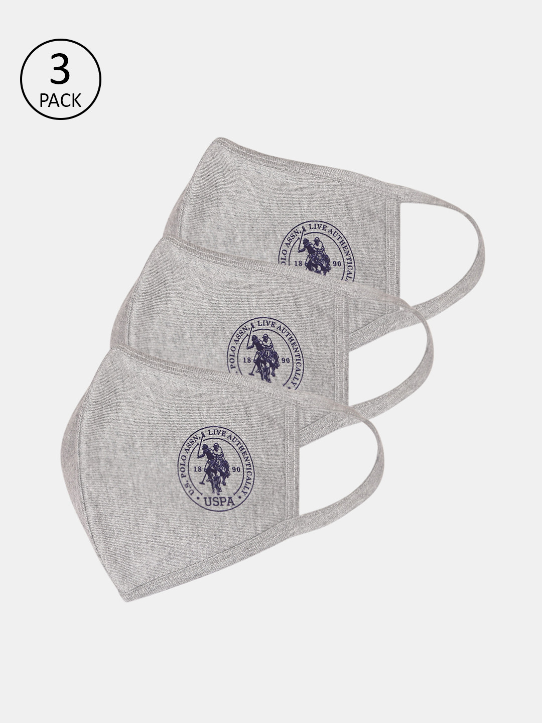 Buy U.S. Polo Assn. Adults Grey Pack Of 3 Reusable 3 Layer Protective