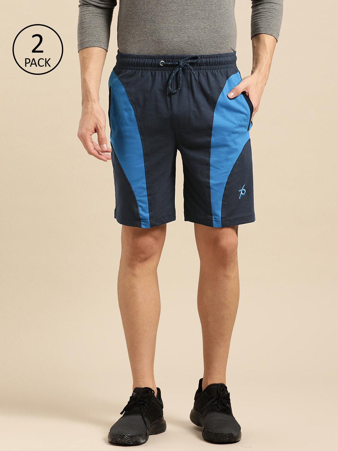 Buy Jockey Men Pack Of 2 Blue Colourblocked Straight Fit Sport Shorts