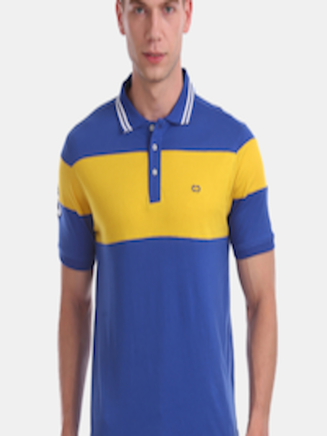 Buy Colt Men Blue Yellow Colourblocked Slim Fit Polo Collar Pure Cotton ...