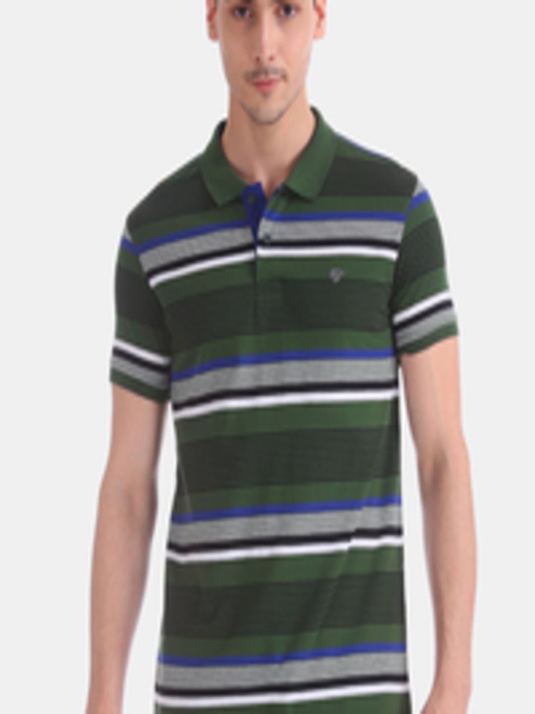 Buy Ruggers Men Green & White Striped Polo Collar T Shirt - Tshirts for ...