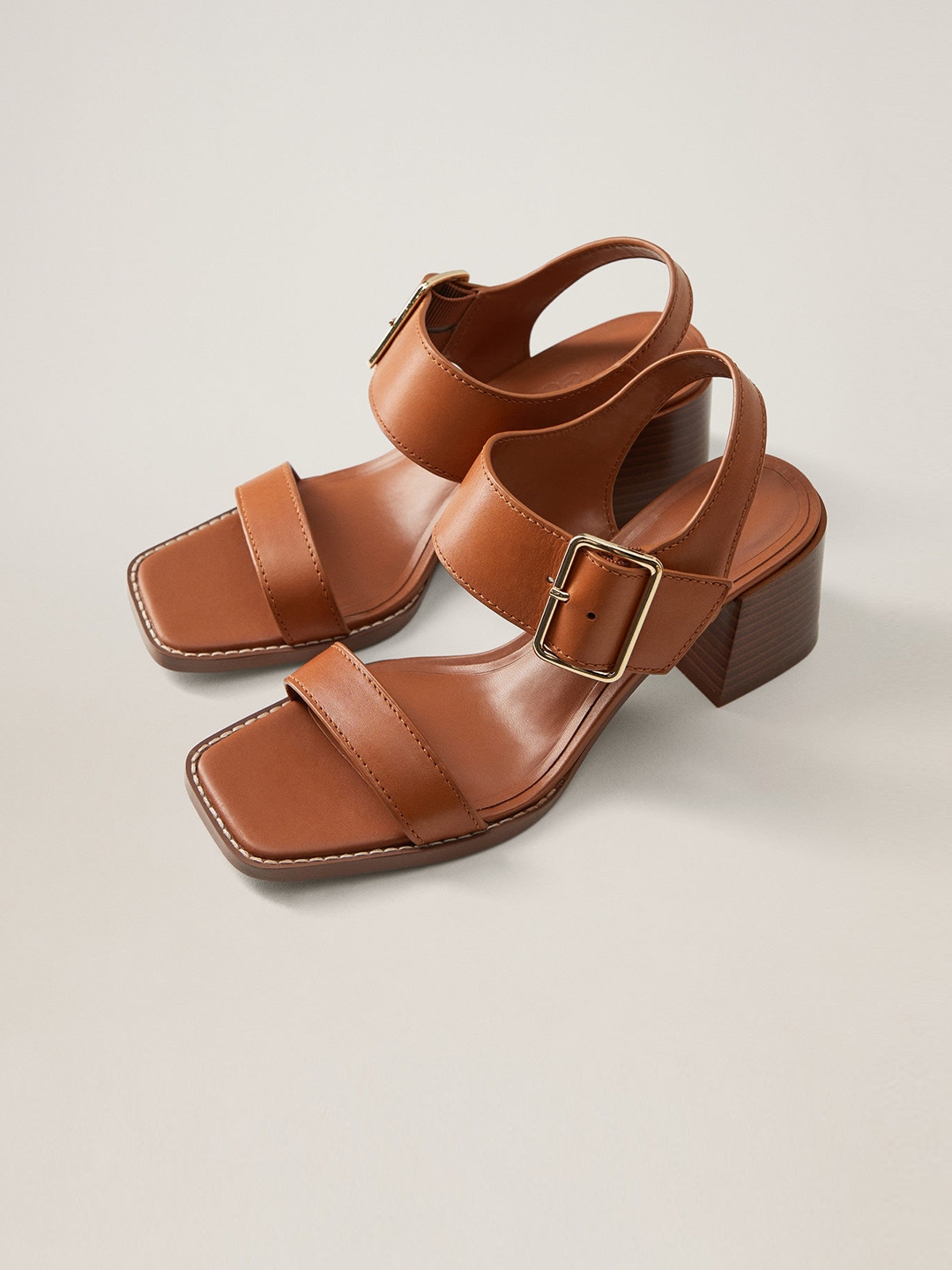 Buy MANGO Women Brown Solid Leather Heels - Heels for Women 11842308