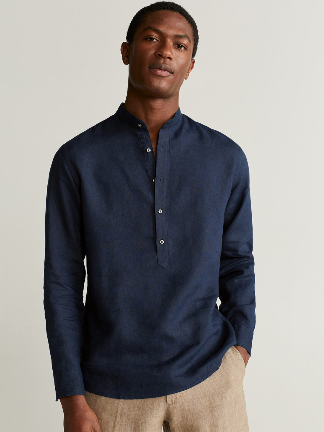 Buy MANGO MAN Navy Blue Solid Linen Regular Fit Solid Casual Shirt Shirts for Men 11843020