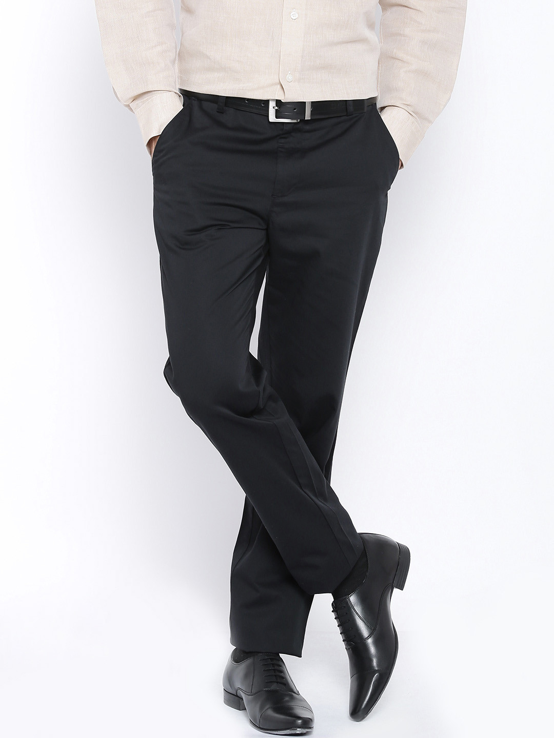 Buy Peter England Black Slim Fit Formal Trousers Trousers for Men