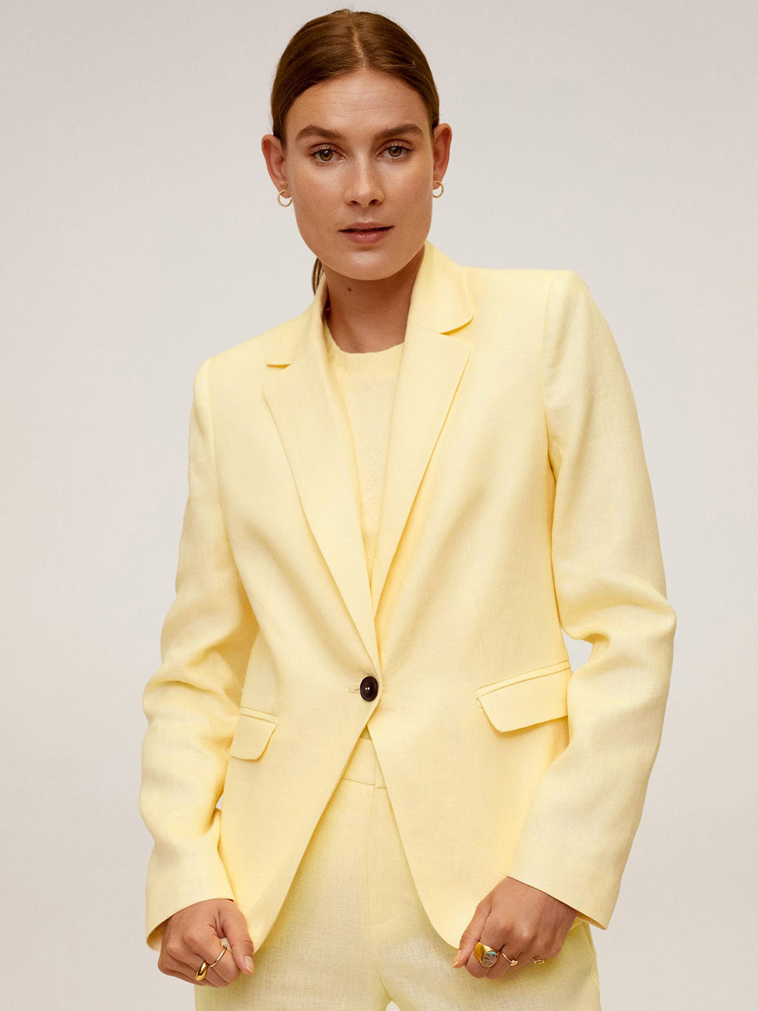 Buy MANGO Women Yellow Solid Single Breasted Blazer Blazers for Women