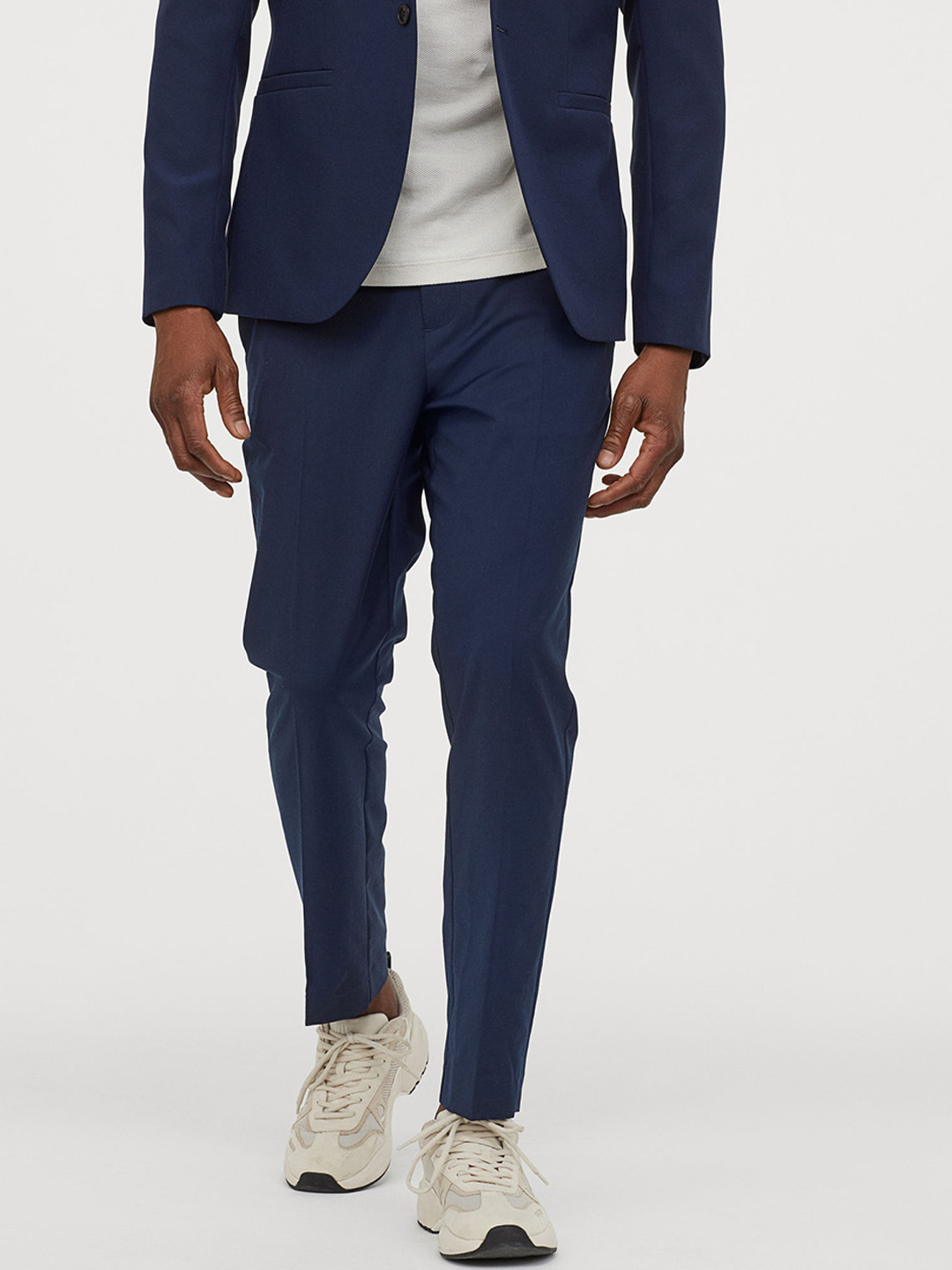 Buy H&M Men Navy Blue Skinny Fit Solid Regular Trousers Trousers for