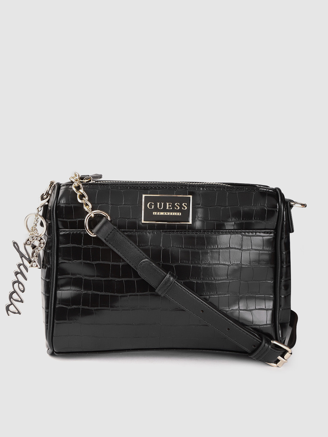 Buy GUESS Black Croc Textured Sling Bag Handbags for Women 11844672