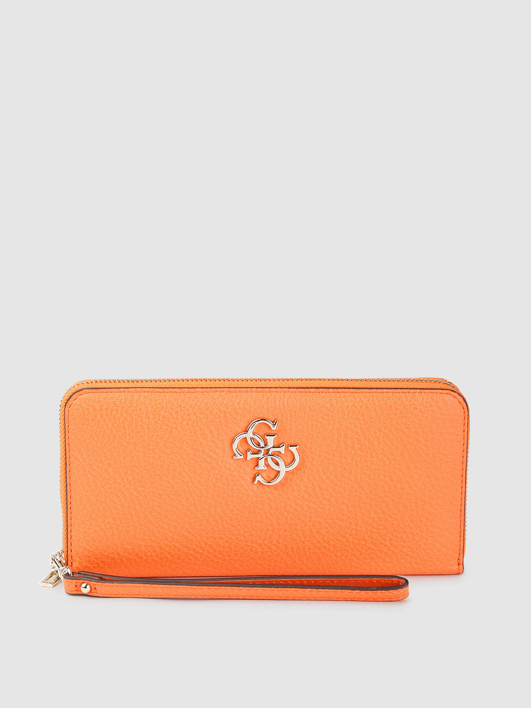 Buy GUESS Women Orange Solid Zip Around Wallet With Wrist Loop