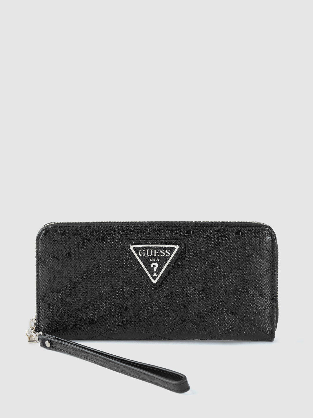 Buy GUESS Women Black Brand Logo Print Zip Around Wallet With Quilted