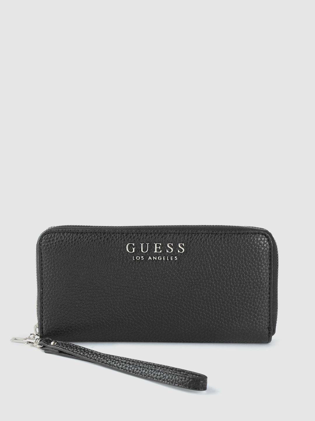 Buy GUESS Women Black Solid Zip Around Wallet With Wrist Loop Wallets