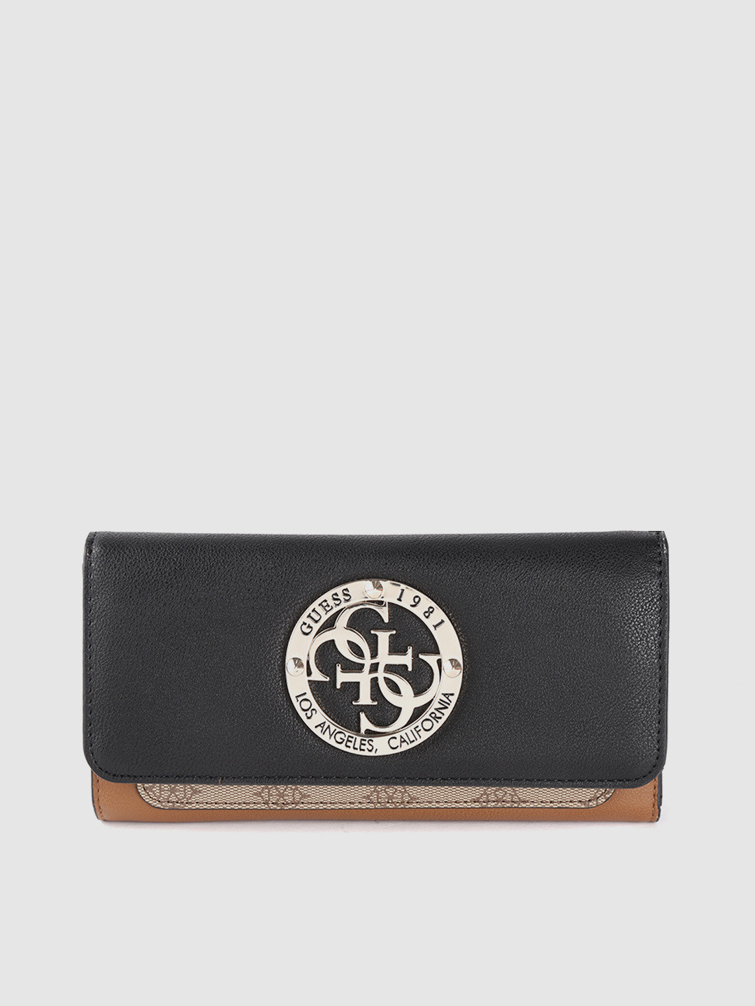 Buy GUESS Women Black & Brown Colourblocked Three Fold Wallet Wallets