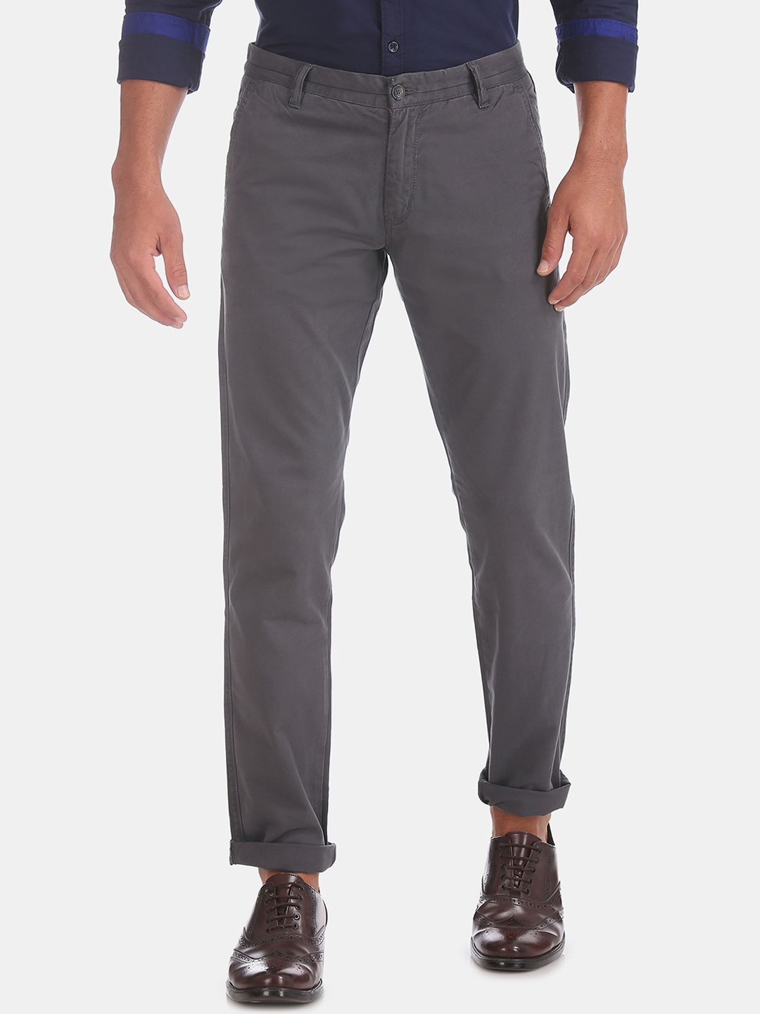 Buy Ruggers Men Grey Slim Fit Solid Regular Trousers - Trousers for Men ...