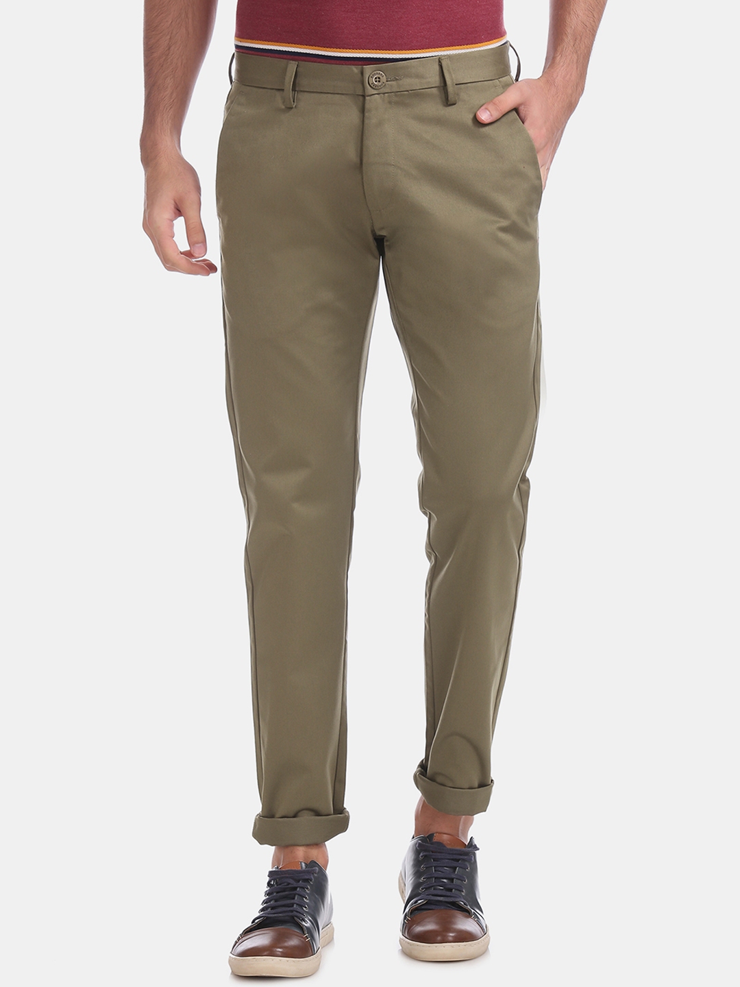 Buy Ruggers Men Khaki Green Regular Fit Solid Trousers - Trousers for ...