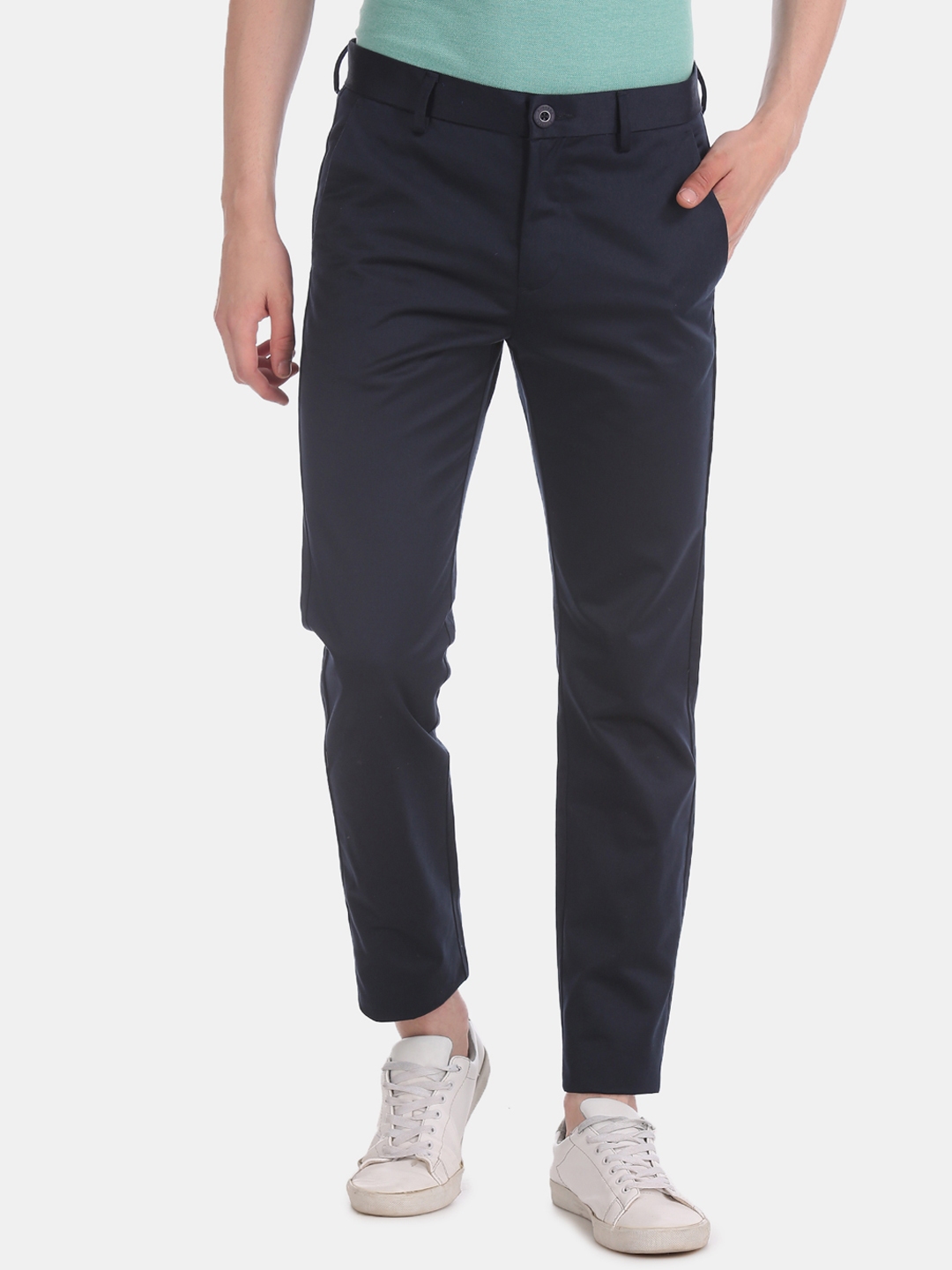 mens navy slim fit trousers