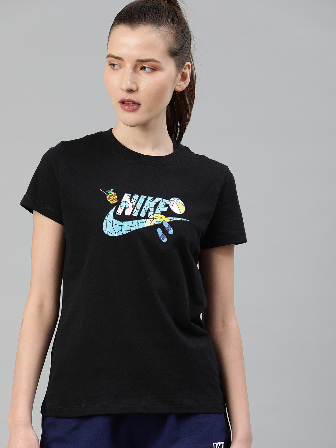 Buy Nike Women Black Printed AS W NSW SU FUN 3 FS Round Neck Pure Cotton T Shirt - Tshirts for 