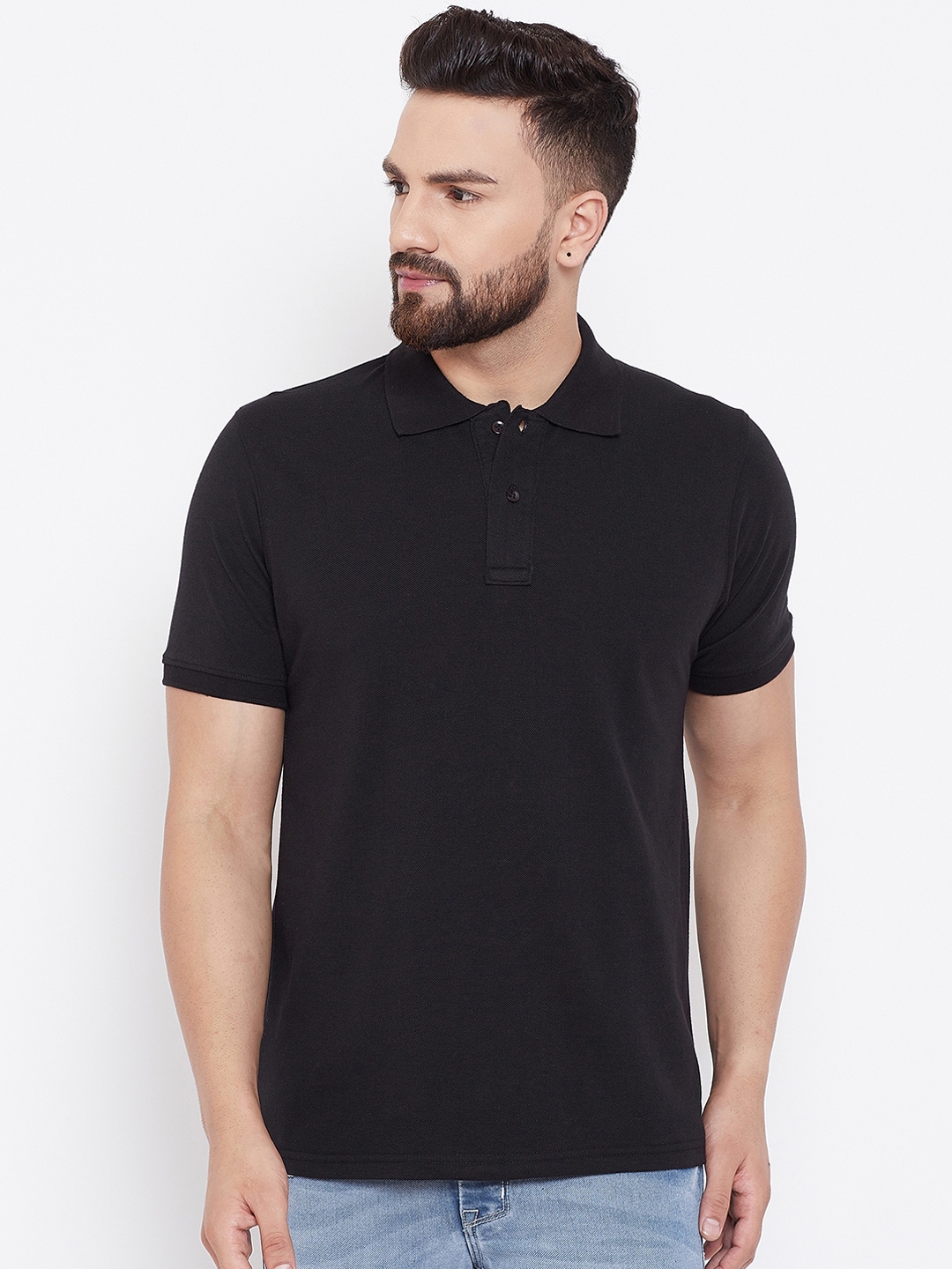 Buy Wesquare Men Black Solid Polo Collar T Shirt - Tshirts for Men ...