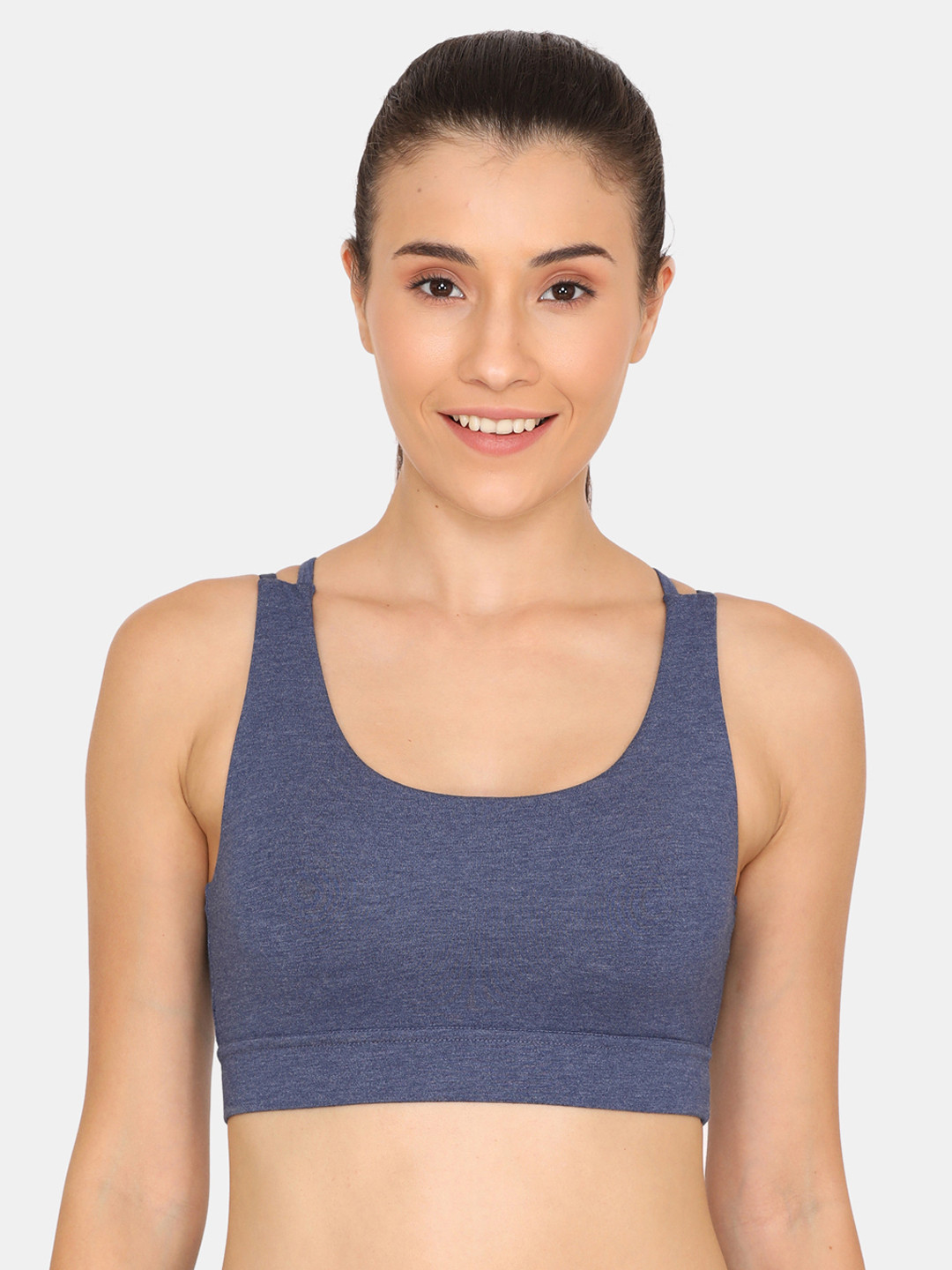 Buy Zelocity By Zivame Blue Solid Non Wired Non Padded Sports Bra