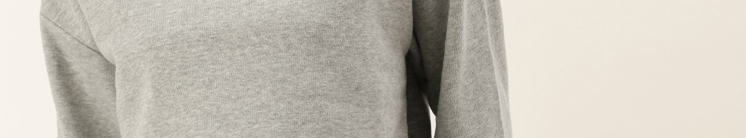 Buy FOREVER 21 Women Grey Melange Solid Cropped Sweatshirt ...