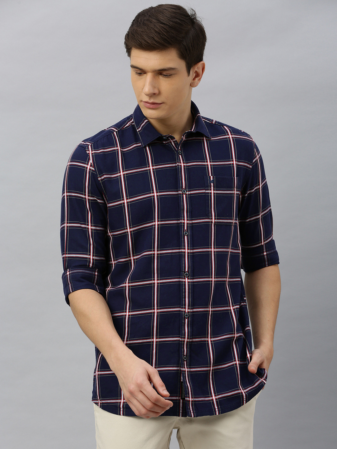 Buy Blackberrys Men Navy Blue & White Slim Fit Checked Casual Shirt