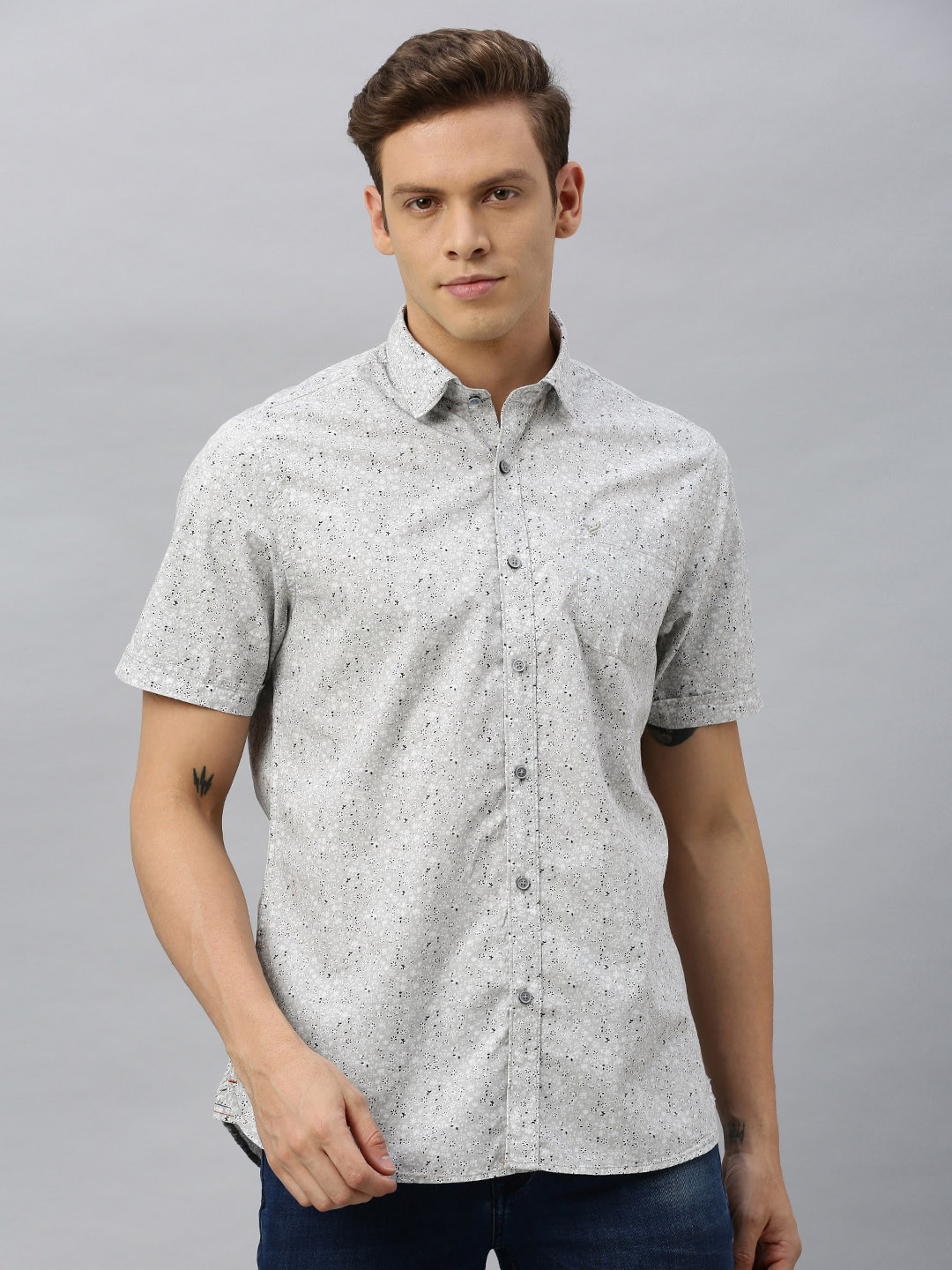 Buy Blackberrys Men Grey & Black Slim Fit Printed Casual Shirt Shirts