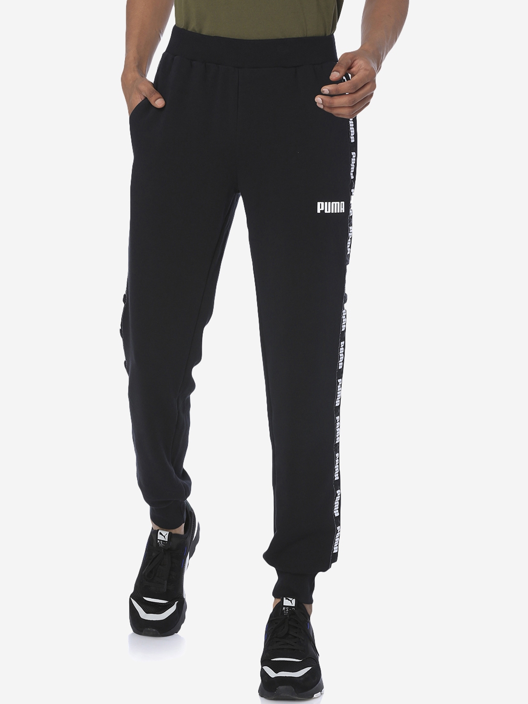 black and red puma joggers