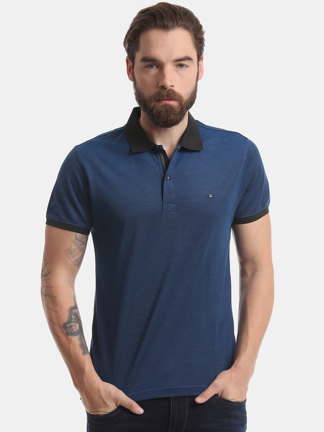 Buy True Blue Men Navy Blue Solid Polo Collar T Shirt - Tshirts for Men ...