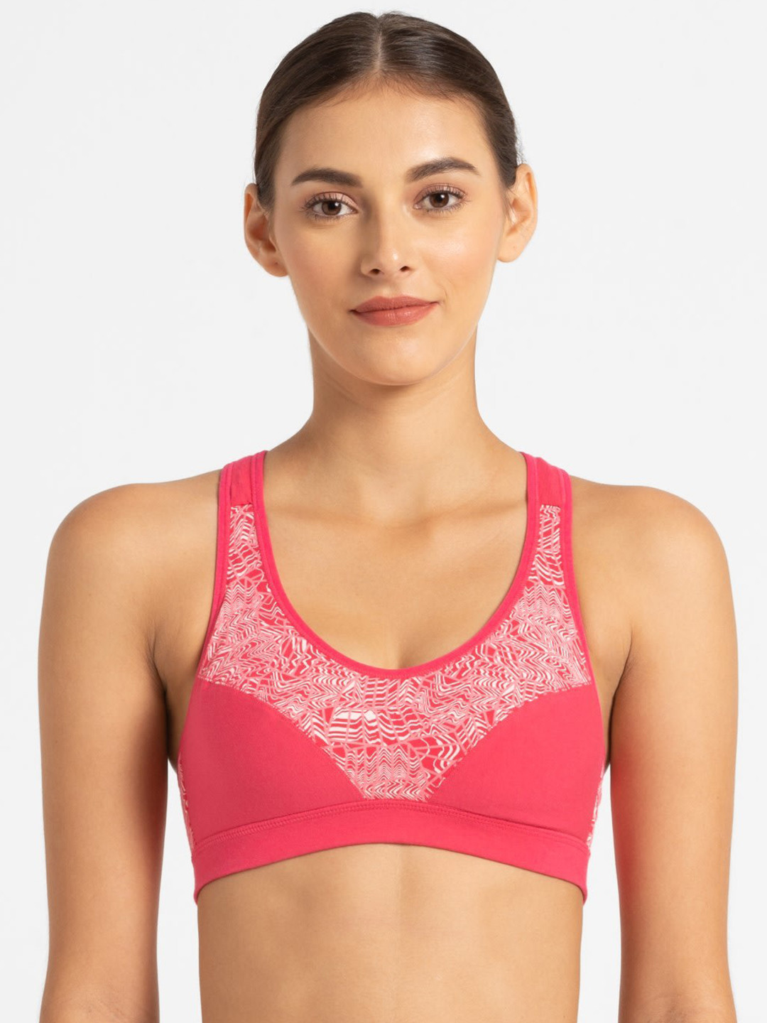 Buy Jockey Coral Pink & White Printed Non Wired Lightly Padded Sports