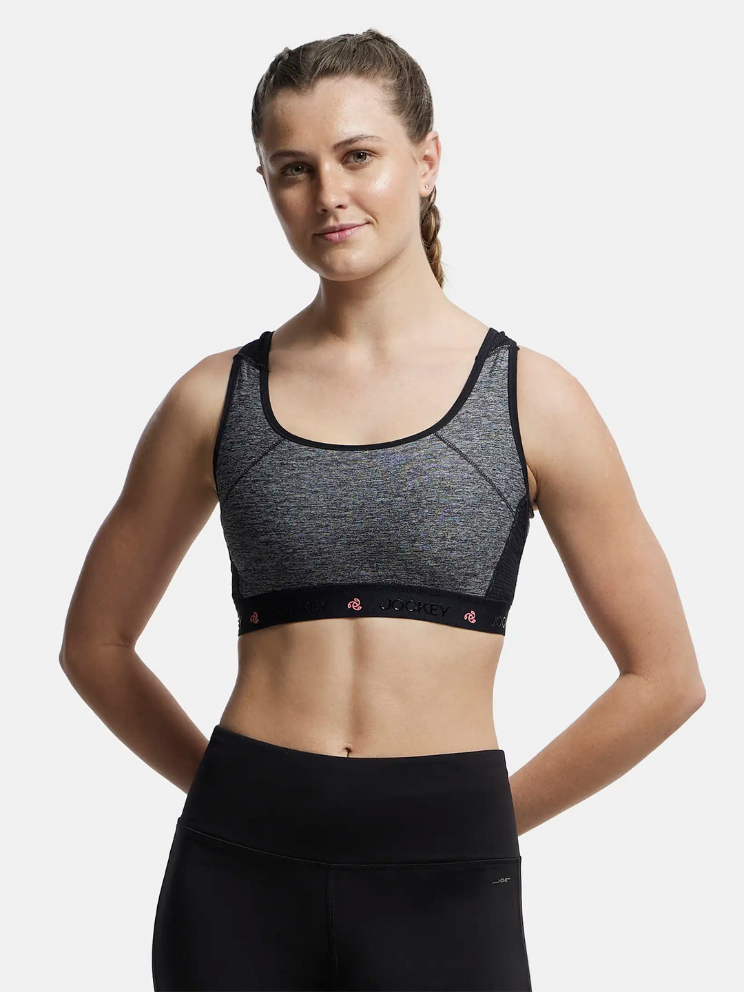 Buy Jockey Grey & Black Solid Non Wired Lightly Padded Sports Bra AP20