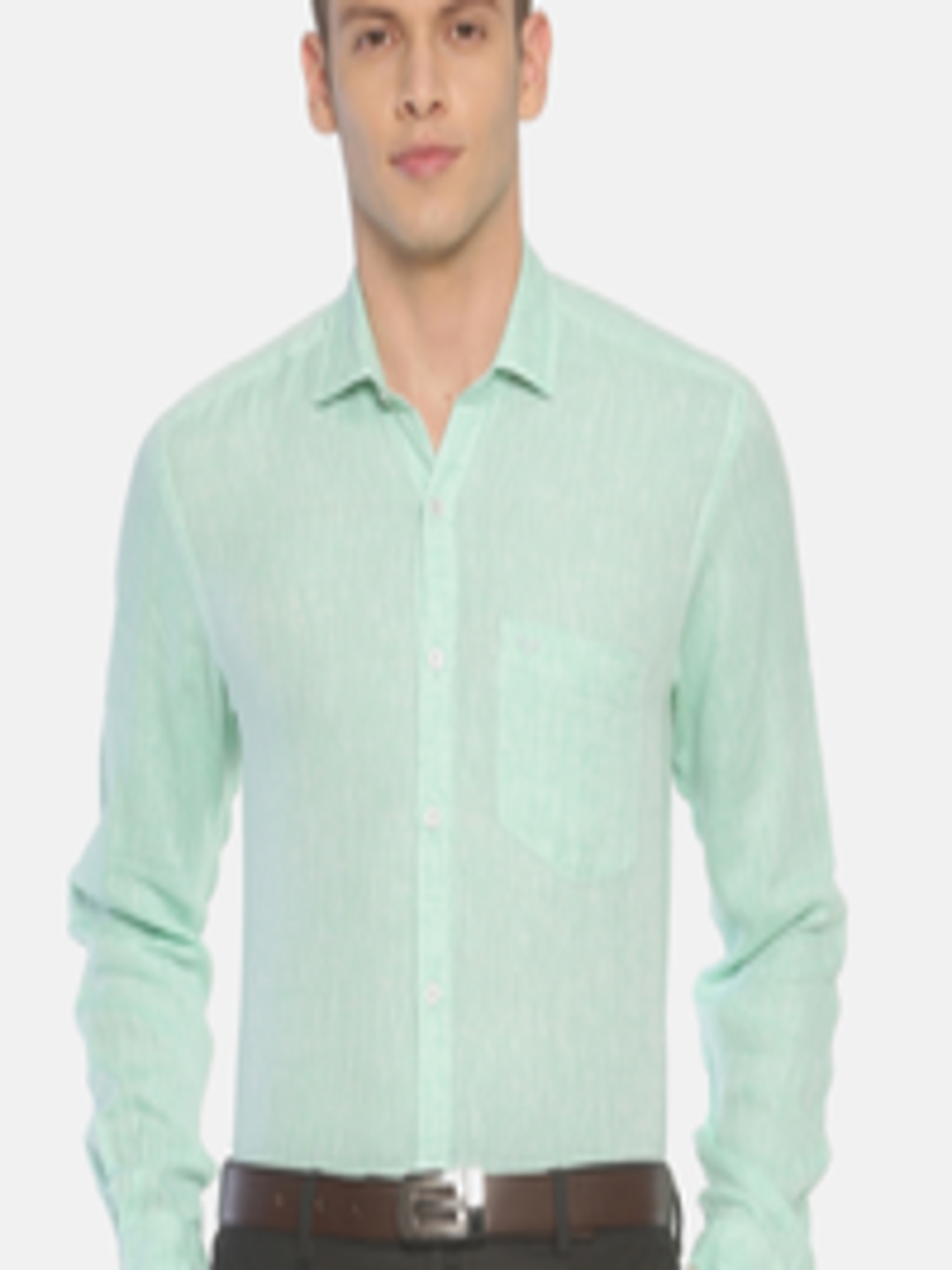 Buy Linen Club Men Mint Green Slim Fit Solid Formal Linen Shirt ...